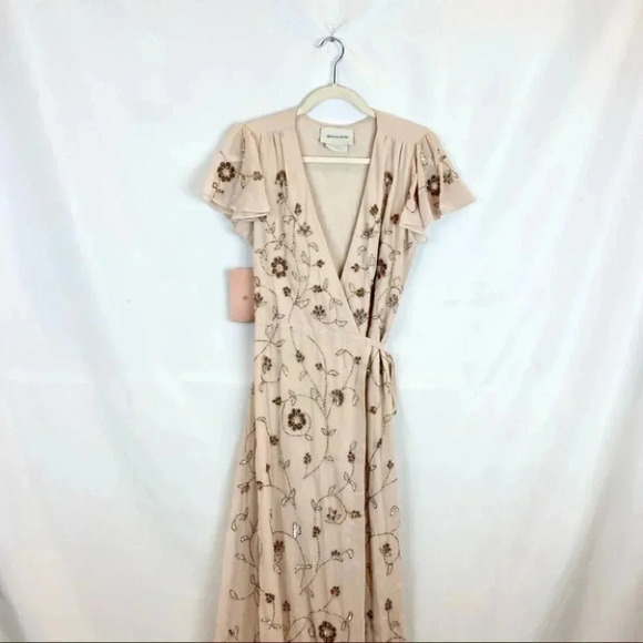 NWT Anthropologie BHLDN Plymouth Wrap Maxi Dress MOB Wedding Cocktail Cream Tan - Picture 4 of 11